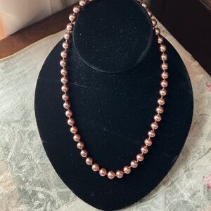 Elegant vintage kissaka princess length champagne hues glass faux Pearl Necklace